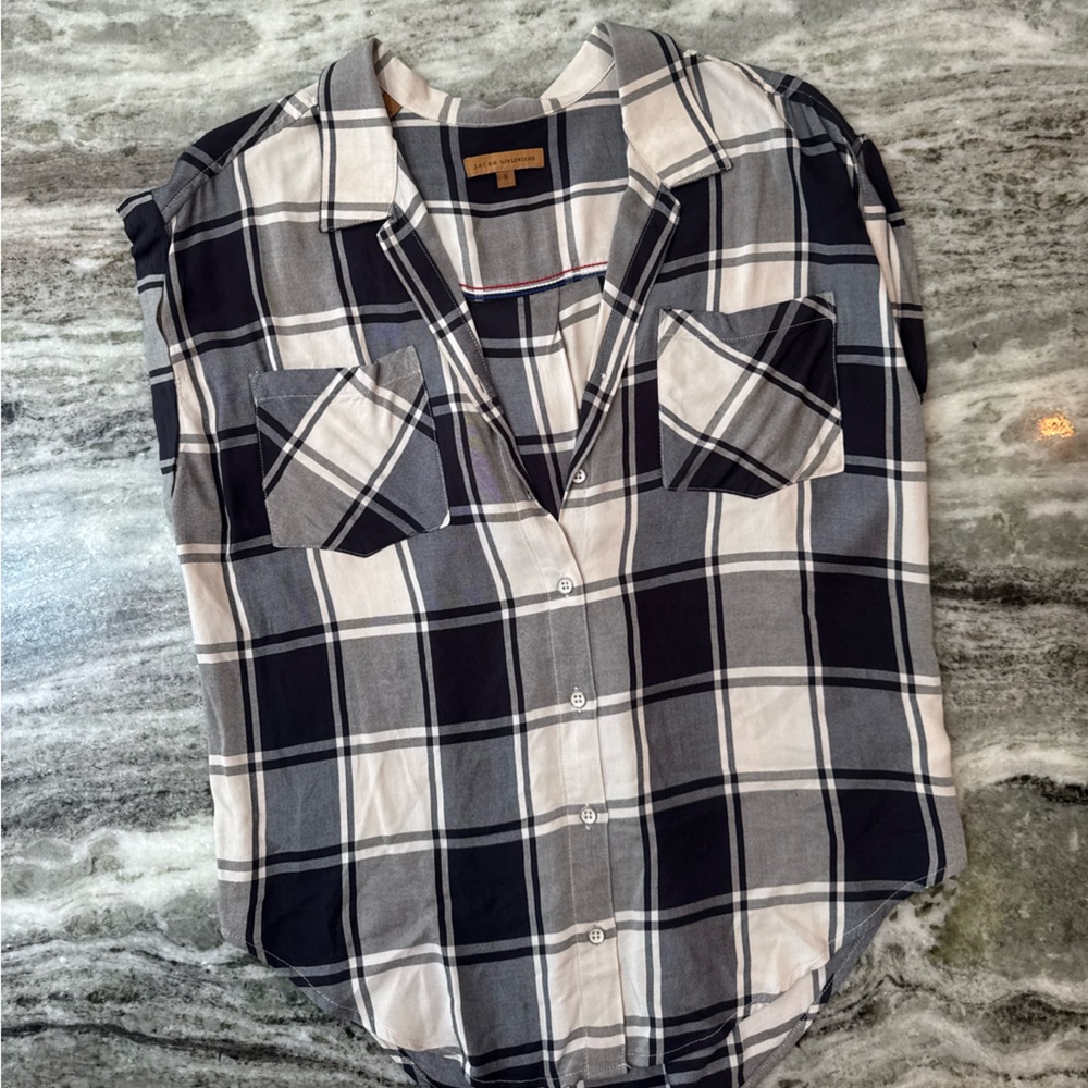 JACHS Girlfriend Black and White Plaid Sleeveless Blouse Top Women’s Size Small